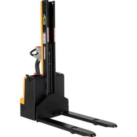 VESTIL Fully Powered Narrow Mast Stacker SNM15-62-FF-27 w/ Fixed Forks and Straddle Legs - 1500 Lb Capacity SNM15-62-FF-27